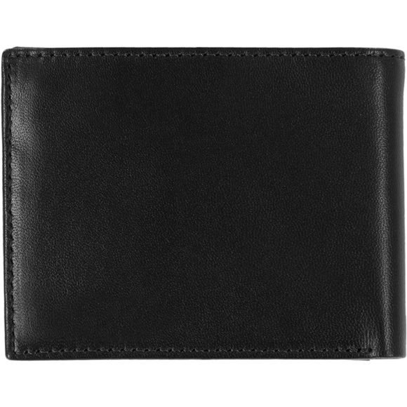 Men's Leather RFID Wallet Extra Capacity Attached Flip Pocket, Black (Glove)